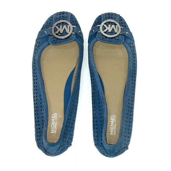Michael Kors Blue Fulton Perforated Suede Leather Moccasin Flats - Picture 4 of 8